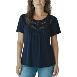 Lane Bryant Navy blue Crocheted Accent Cotton/Modal Blouse 18/20